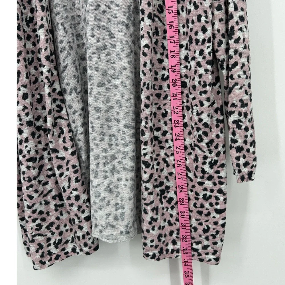 Torrid Womens Pink Grey Leopard Print Open Front Long Cardigan Sweater Size 1 - Picture 5 of 6